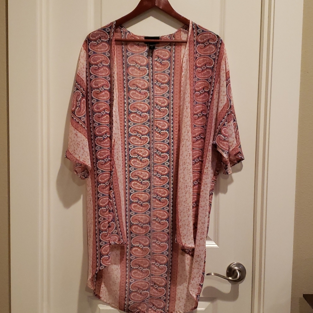 Kimono red white blue print